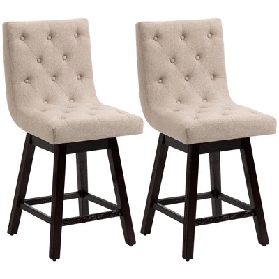 HOMCOM Bar Stools Set Of 2, Swivel Bar Chairs, 25.5" High Fabric Tufted Breakfast Barstools For Kitchen Counter, Beige 5 HOMCOM Bar Stools Set Of 2, Swivel Bar Chairs, 25.5" High Fabric Tufted Breakfast Barstools For Kitchen Counter, Beige - Image 3
