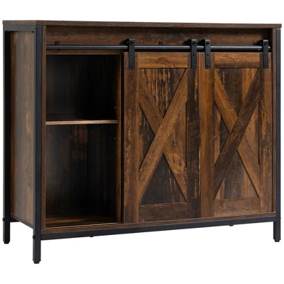 HOMCOM Industrial Sideboard, Buffet Cabinet With Sliding Barn Doors, Storage Cabinets And Adjustable Shelves For Living Room, Home Bar, Rustic Brown 5 HOMCOM Industrial Sideboard, Buffet Cabinet With Sliding Barn Doors, Storage Cabinets And Adjustable Shelves For Living Room, Home Bar, Rustic Brown - Image 3