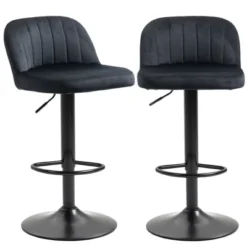 HOMCOM Adjustable Bar Stools Set Of 2, Velvet Counter Height Barstool, Upholstered Kitchen Stool With Swivel Seat, Steel Frame, Footrest For Kitchen Counter And Dining Room, ‎Black -Homcom GUEST abf63dac f7bb 4903 bb89 713d7a726dec
