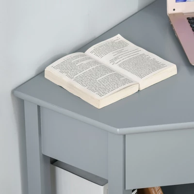 HOMCOM Corner Desk, Triangle Computer Desk With Drawer And Storage Shelves For Small Spaces, Home Office Workstation For Living Room, Or Bedroom, Gray 6 HOMCOM Corner Desk, Triangle Computer Desk With Drawer And Storage Shelves For Small Spaces, Home Office Workstation For Living Room, Or Bedroom, Gray - Image 4