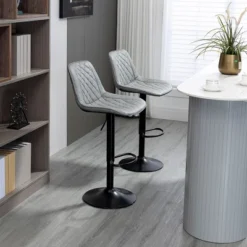 HOMCOM Adjustable Bar Stools Set Of 2, Counter Height Barstools With Swivel Seat Round Steel Base, And Footrest, Gray 10 HOMCOM Adjustable Bar Stools Set Of 2, Counter Height Barstools With Swivel Seat Round Steel Base, And Footrest, Gray -Homcom GUEST ae373e5c 9ea5 48ef 88dc d20aa8bf964b