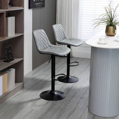 HOMCOM Adjustable Bar Stools Set Of 2, Counter Height Barstools With Swivel Seat Round Steel Base, And Footrest, Gray 6 HOMCOM Adjustable Bar Stools Set Of 2, Counter Height Barstools With Swivel Seat Round Steel Base, And Footrest, Gray - Image 4