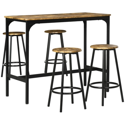 HOMCOM 5-Piece Counter Height Bar Table And Chairs Set, Rustic Bar Table With Stools, Kitchen Table 4 Chair Bar Table With Wooden Top 5 HOMCOM 5-Piece Counter Height Bar Table And Chairs Set, Rustic Bar Table With Stools, Kitchen Table 4 Chair Bar Table With Wooden Top - Image 3