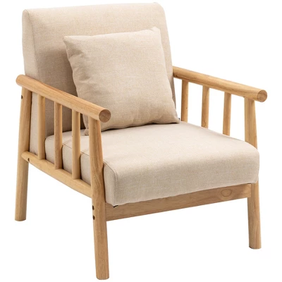 HOMCOM Accent Chair With Softness & Support, Upholstered Arm Chair For Living Room Furniture, Comfy Chair For Bedroom, Living Room Chair, Beige 5 HOMCOM Accent Chair With Softness & Support, Upholstered Arm Chair For Living Room Furniture, Comfy Chair For Bedroom, Living Room Chair, Beige - Image 3