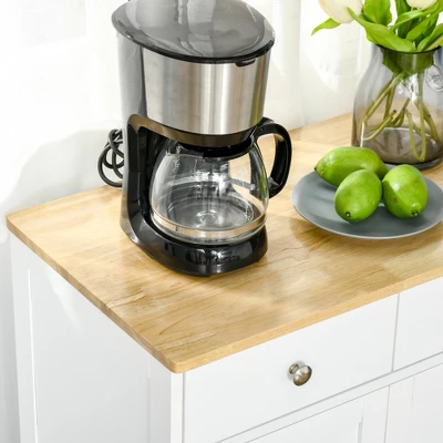 HOMCOM Kitchen Storage Cabinet, Sideboard Floor Cupboard With Solid Wood Top, Adjustable Shelf, And 2 Drawers For Living Room, And Hallway 7 HOMCOM Kitchen Storage Cabinet, Sideboard Floor Cupboard With Solid Wood Top, Adjustable Shelf, And 2 Drawers For Living Room, And Hallway - Image 5