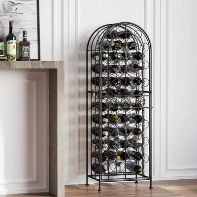HOMCOM 45-Bottle Modern Wine Organizer Decorative Portable Wrought Iron Wine Rack Jail 3 HOMCOM 45-Bottle Modern Wine Organizer Decorative Portable Wrought Iron Wine Rack Jail