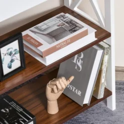 HOMCOM 4-Tier Shelving Bookcase Storage Cupboard With Pull Out Drawer, And Wooden Frame With X Bar Stability, White -Homcom GUEST b35f4b97 a028 46a5 bc5f 7a78fafb9388