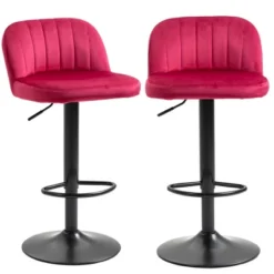 HOMCOM Adjustable Bar Stools Set Of 2, Velvet Counter Height Barstool, Upholstered Kitchen Stool With Swivel Seat, Steel Frame, Footrest For Kitchen Counter And Dining Room, Red 9 HOMCOM Adjustable Bar Stools Set Of 2, Velvet Counter Height Barstool, Upholstered Kitchen Stool With Swivel Seat, Steel Frame, Footrest For Kitchen Counter And Dining Room, Red -Homcom GUEST b5cacc09 0cc6 4ac6 b23e b4618e17f7b0