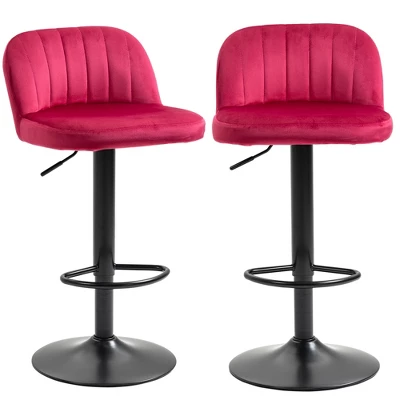 HOMCOM Adjustable Bar Stools Set Of 2, Velvet Counter Height Barstool, Upholstered Kitchen Stool With Swivel Seat, Steel Frame, Footrest For Kitchen Counter And Dining Room, Red 5 HOMCOM Adjustable Bar Stools Set Of 2, Velvet Counter Height Barstool, Upholstered Kitchen Stool With Swivel Seat, Steel Frame, Footrest For Kitchen Counter And Dining Room, Red - Image 3