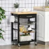HOMCOM 3-Tier Utility Kitchen Cart With Handle Bar, Steel Basket Rolling Cart, Food Storage Service Trolley With Drawer, Rubber Wood Top, Black 1 HOMCOM 3-Tier Utility Kitchen Cart With Handle Bar, Steel Basket Rolling Cart, Food Storage Service Trolley With Drawer, Rubber Wood Top, Black -Homcom GUEST b6956b14 48bf 442a 9ec6 f69a53e3ecf4
