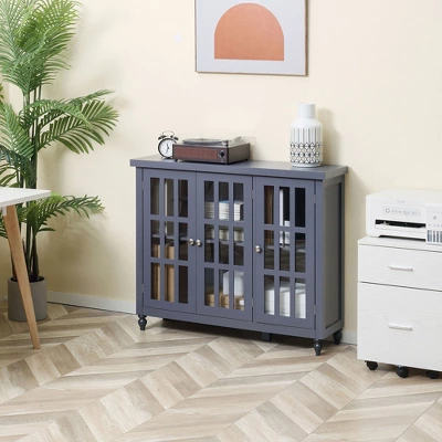 HOMCOM Modern Kitchen Sideboard, Buffet Cabinet With Storage, Adjustable Shelves For Living Room, Study, 3 Glass Doors, Gray 4 HOMCOM Modern Kitchen Sideboard, Buffet Cabinet With Storage, Adjustable Shelves For Living Room, Study, 3 Glass Doors, Gray - Image 2