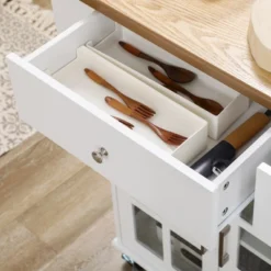 HOMCOM Rolling Kitchen Island With Storage, Utility Kitchen Cart With 2 Drawers, 2 Cupboards, Towel Rack And Spice Rack For Dining Room, White 11 HOMCOM Rolling Kitchen Island With Storage, Utility Kitchen Cart With 2 Drawers, 2 Cupboards, Towel Rack And Spice Rack For Dining Room, White -Homcom GUEST b8824ac9 fed3 4124 9ff2 f025d096615b