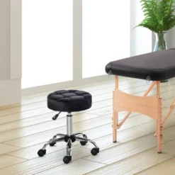 HOMCOM Round Vanity Stool With Height Adjustable Lift, Luxury Style Upholstery And Swivel Seat And Wheels -Homcom GUEST bb406619 0939 4caf 983a 34a9c18719d5