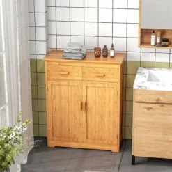 HOMCOM Bathroom Storage Cabinet, Bamboo Floor Cabinet Organizer With Doors And Adjustable Shelves, Natural 10 HOMCOM Bathroom Storage Cabinet, Bamboo Floor Cabinet Organizer With Doors And Adjustable Shelves, Natural -Homcom GUEST bc059ae0 30d6 484d b499 d91904d97416