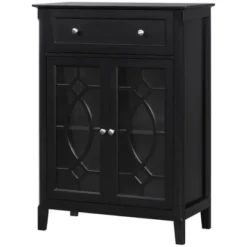 HOMCOM Kitchen Cabinet, Storage Cabinet, Sideboard Floor Accent Cabinet W/ 2 Glass Doors, Drawer, Adjustable Shelves For Living Room Entryway, Black -Homcom GUEST bc669f17 f98c 4dae 8042 32567b0d9411