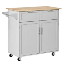 HOMCOM 41" Modern Rolling Kitchen Island On Wheels, Utility Cart Storage Trolley With Rubberwood Top & Drawers -Homcom GUEST bd7fc36c c08d 4e17 bacd 66aa9d2e02c3