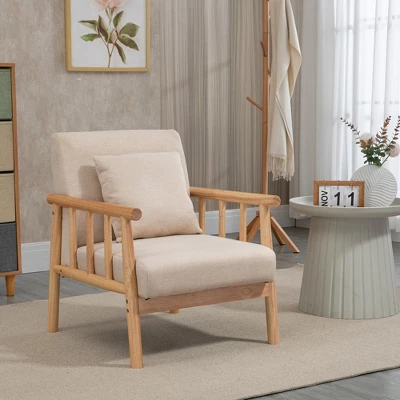 HOMCOM Accent Chair With Softness & Support, Upholstered Arm Chair For Living Room Furniture, Comfy Chair For Bedroom, Living Room Chair, Beige 3 HOMCOM Accent Chair With Softness & Support, Upholstered Arm Chair For Living Room Furniture, Comfy Chair For Bedroom, Living Room Chair, Beige
