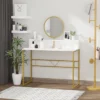 HOMCOM Modern Vanity Makeup Desk With Mirror, Dressing Table With Open Storage, Faux Marble Finish And Steel Frame For Bedroom, White And Gold -Homcom GUEST bfdb5213 54b8 433b 8ff8 015738862a3d
