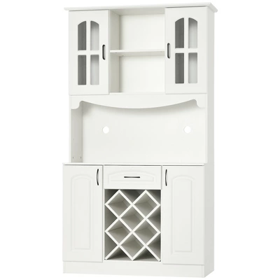 HOMCOM 73" Kitchen Hutch Cabinet With Countertop & Wine Storage, Kitchen Pantry Storage Cabinet Buffet With Hutch, Modern Bar Cabinet Wine Rack, White 5 HOMCOM 73" Kitchen Hutch Cabinet With Countertop & Wine Storage, Kitchen Pantry Storage Cabinet Buffet With Hutch, Modern Bar Cabinet Wine Rack, White - Image 3