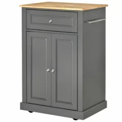 HOMCOM Rolling Kitchen Island Cart, Portable Serving Trolley Table With Drawer, Adjustable Shelf And 2 Towel Racks, Gray -Homcom GUEST c0959516 427b 434a 91b2 8f3f8e581501
