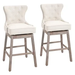 HOMCOM Upholstered Fabric Bar Height Bar Stools Set Of 2, 180° Swivel Nailhead-Trim Pub Chairs, 30" Seat Height With Rubber Wood Legs -Homcom GUEST c1dcf132 e7d0 4d2d bcb7 c80fd5a38b45