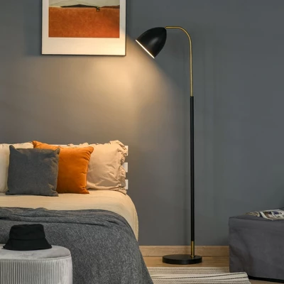 HOMCOM Arc Floor Lamp, Standing Reading Light, With Adjustable Lampshade, And Round Base For Living Room, Office, Or Bedroom, Black/ Gold 4 HOMCOM Arc Floor Lamp, Standing Reading Light, With Adjustable Lampshade, And Round Base For Living Room, Office, Or Bedroom, Black/ Gold - Image 2