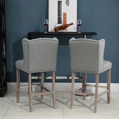 HOMCOM Counter Height Bar Stools Set Of 2, Upholstered 26.75" Seat Height Barstools, Breakfast Chairs With Nailhead-Trim & Tufted Back, Wood Legs 8 HOMCOM Counter Height Bar Stools Set Of 2, Upholstered 26.75" Seat Height Barstools, Breakfast Chairs With Nailhead-Trim & Tufted Back, Wood Legs - Image 6