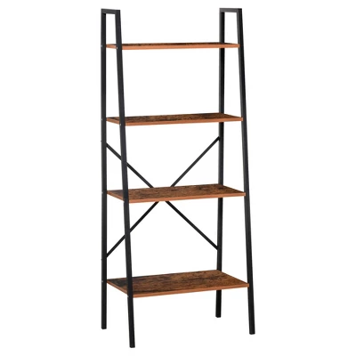 HOMCOM Industrial 4 Tier Ladder Shelf Bookshelf Vintage Storage Rack Plant Stand With Wood Metal Frame For Living Room Bathroom 5 HOMCOM Industrial 4 Tier Ladder Shelf Bookshelf Vintage Storage Rack Plant Stand With Wood Metal Frame For Living Room Bathroom - Image 3