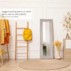 HOMCOM 64"x21" Wood Full Length Mirror, Farmhouse Decorative Wall Mirror, Hanging And Leaning Floor Mirror, Vertical Or Horizontal, Distressed Gray -Homcom GUEST c51432bb 0f12 47ca a7df 06714296204b