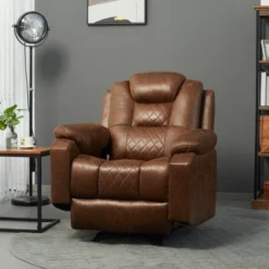HOMCOM Overstuffed Manual Recliner Chair With Thick Sponge Padded Headrest And Armrest, And Rocking Function, Brown -Homcom GUEST c5ccb2b2 b3ec 416c 805e e0e30a8b464b