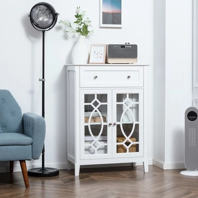 HOMCOM Kitchen Cabinet, Storage Cabinet, Sideboard Floor Accent Cabinet W/ 2 Glass Doors, Drawer, Adjustable Shelves For Living Room Entryway, White 4 HOMCOM Kitchen Cabinet, Storage Cabinet, Sideboard Floor Accent Cabinet W/ 2 Glass Doors, Drawer, Adjustable Shelves For Living Room Entryway, White - Image 2