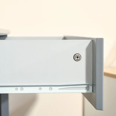 HOMCOM Corner Desk, Triangle Computer Desk With Drawer And Storage Shelves For Small Spaces, Home Office Workstation For Living Room, Or Bedroom, Gray 7 HOMCOM Corner Desk, Triangle Computer Desk With Drawer And Storage Shelves For Small Spaces, Home Office Workstation For Living Room, Or Bedroom, Gray - Image 5