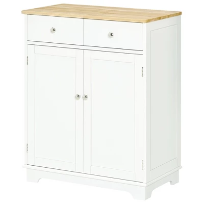 HOMCOM Kitchen Storage Cabinet, Sideboard Floor Cupboard With Solid Wood Top, Adjustable Shelf, And 2 Drawers For Living Room, And Hallway 5 HOMCOM Kitchen Storage Cabinet, Sideboard Floor Cupboard With Solid Wood Top, Adjustable Shelf, And 2 Drawers For Living Room, And Hallway - Image 3
