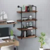 HOMCOM 4-Tier Industrial Pipe Shelves Floating Wall Mounted Bookshelf, Metal Frame Display Rack, 1.25" Thickness Shelving Unit Kitchen, Bar, Brown -Homcom GUEST cf13e52f 5d6e 4427 9e1a d80a67454025