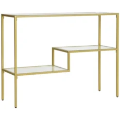 HOMCOM Gold Console Table, 39" Tempered Glass Behind Sofa Table, Narrow Entryway Table With Storage Shelves, Steel Frame Glass Table -Homcom GUEST d08d74a6 d47a 47af ac8c 561d03f83a37