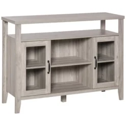 HOMCOM Retro Style Storage Sideboard Buffet With 3 Open Compartments, 2 Framed Glass Door Cabinets And Anti-Topple -Homcom GUEST d2dbf328 bec5 4dba 9dcc 0d14cb421665