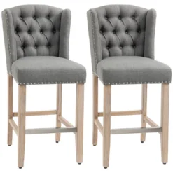 HOMCOM Counter Height Bar Stools Set Of 2, Upholstered 26.75" Seat Height Barstools, Breakfast Chairs With Nailhead-Trim & Tufted Back, Wood Legs 19 HOMCOM Counter Height Bar Stools Set Of 2, Upholstered 26.75" Seat Height Barstools, Breakfast Chairs With Nailhead-Trim & Tufted Back, Wood Legs -Homcom GUEST d35ff901 2e13 42b3 aca9 ad0012f9a5a4