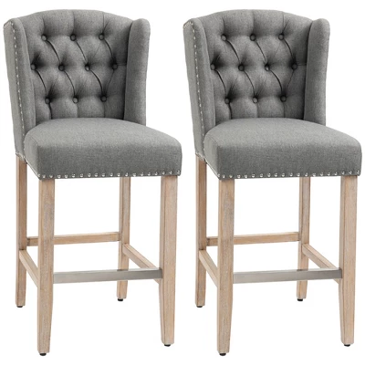 HOMCOM Counter Height Bar Stools Set Of 2, Upholstered 26.75" Seat Height Barstools, Breakfast Chairs With Nailhead-Trim & Tufted Back, Wood Legs 11 HOMCOM Counter Height Bar Stools Set Of 2, Upholstered 26.75" Seat Height Barstools, Breakfast Chairs With Nailhead-Trim & Tufted Back, Wood Legs - Image 9