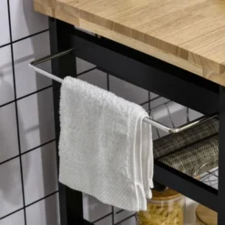 HOMCOM 3-Tier Utility Kitchen Cart With Handle Bar, Steel Basket Rolling Cart, Food Storage Service Trolley With Drawer, Rubber Wood Top, Black -Homcom GUEST d5aef0d5 ffc8 4e0c be43 ad2395f7cdd8