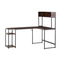 HOMCOM L-Shaped Home Office Desk With Bottom Tower Shelf, 3 Cube Shelves, Computer Writing Desk With Metal Frame, Walnut Brown 9 HOMCOM L-Shaped Home Office Desk With Bottom Tower Shelf, 3 Cube Shelves, Computer Writing Desk With Metal Frame, Walnut Brown -Homcom GUEST d669fd5f cdec 45e0 9258 3c98f83e85f4