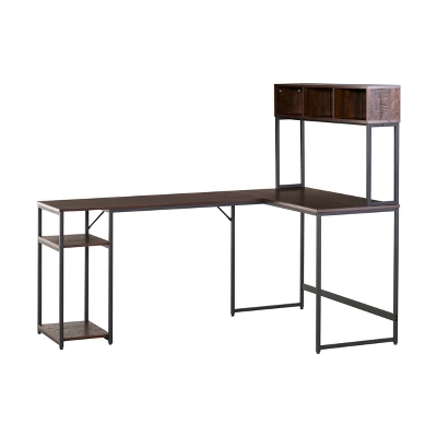 HOMCOM L-Shaped Home Office Desk With Bottom Tower Shelf, 3 Cube Shelves, Computer Writing Desk With Metal Frame, Walnut Brown 5 HOMCOM L-Shaped Home Office Desk With Bottom Tower Shelf, 3 Cube Shelves, Computer Writing Desk With Metal Frame, Walnut Brown - Image 3