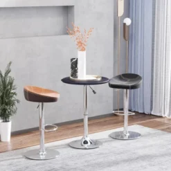 HOMCOM 25" Classic Round Adjustable Faux Leather Chrome Standing Bistro Table 9 HOMCOM 25" Classic Round Adjustable Faux Leather Chrome Standing Bistro Table -Homcom GUEST d69a44ac e3e1 422c 80fc c3e5bfd35425
