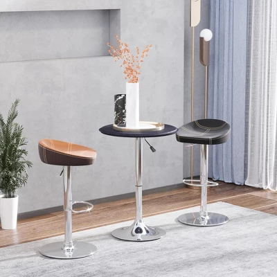 HOMCOM 25" Classic Round Adjustable Faux Leather Chrome Standing Bistro Table 4 HOMCOM 25" Classic Round Adjustable Faux Leather Chrome Standing Bistro Table - Image 2