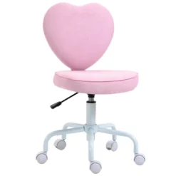 HOMCOM Heart Love Shaped Back Design Office Chair With Adjustable Height And 360 Swivel Castor Wheels, Pink -Homcom GUEST d72395e5 359f 4f00 b9d5 6db6fa0db2ee