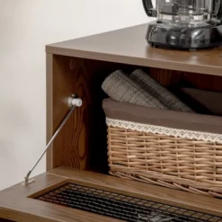 HOMCOM Industrial Buffet Cabinet, Kitchen Sideboard With Metal Grid Flip Drawer, 2-Tier Cabinet, Adjustable Shelf For Living Room, Dining Room, Walnut -Homcom GUEST d7eac73e 7f30 45bc a1b0 8dd5fcfec646