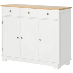 HOMCOM Modern Sideboard With Drawers, Buffet Table With Storage Cabinets, Rubberwood Top And Adjustable Shelves For Living Room, Kitchen, White -Homcom GUEST d7f7fadf 370c 4b7c 80dc 25425bb01cdb