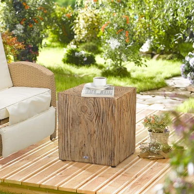 HOMCOM Decorative Side Table With Square Tabletop, Rustic Concrete End Table With Wood Grain Finish, For Indoors And Outdoors, Natural 4 HOMCOM Decorative Side Table With Square Tabletop, Rustic Concrete End Table With Wood Grain Finish, For Indoors And Outdoors, Natural - Image 2