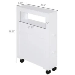 HOMCOM 6” X 20.5” X 26” Wood Rolling Narrow Bathroom Side Storage Cabinet - White -Homcom GUEST da3623f6 837f 4779 9a9e 3d716460352f
