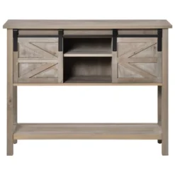 HOMCOM Farmhouse Style Console Table With Sliding Barn Doors And 4 Open Storage Compartments And Elevated Base, Gray -Homcom GUEST da6e1032 162e 453d a0c4 dcd7cb0c2b93