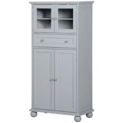 HOMCOM 52" Traditional Kitchen Pantry, Floor Storage Cabinet, Small Cupboard Organizer With Adjustable Shelves And 4-Doors For Living Room, Gray 9 HOMCOM 52" Traditional Kitchen Pantry, Floor Storage Cabinet, Small Cupboard Organizer With Adjustable Shelves And 4-Doors For Living Room, Gray -Homcom GUEST db184c9b 7451 483c 80c0 7d219b7e9f47